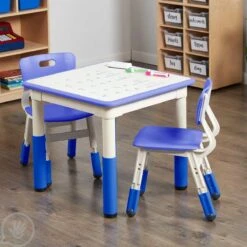 Adjustable Kids Table And Chairs 3-Piece Blue 12 Adjustable Kids Table And Chairs 3-Piece Blue -Children Sensory Toys square dry erase activity table blue 003