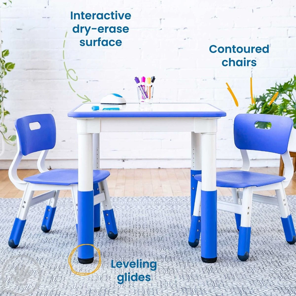Adjustable Kids Table And Chairs 3-Piece Blue 4 Adjustable Kids Table And Chairs 3-Piece Blue - Image 4