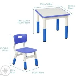 Adjustable Kids Table And Chairs 3-Piece Blue 9 Adjustable Kids Table And Chairs 3-Piece Blue -Children Sensory Toys square dry erase activity table blue 007
